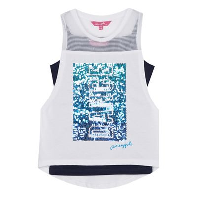 Pineapple Girls' white sequinned 'Dance' vest and navy cami top set